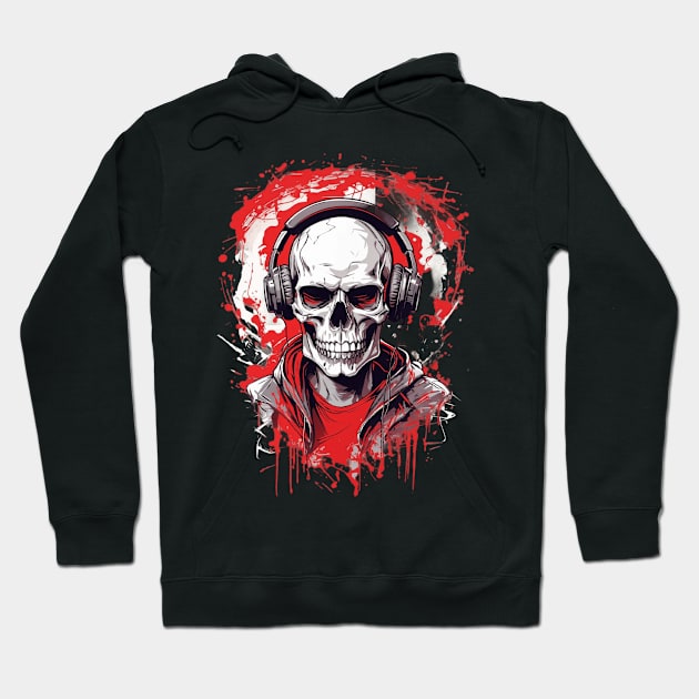 Cool Skull Wearing Headphones Hoodie by VisionDesigner